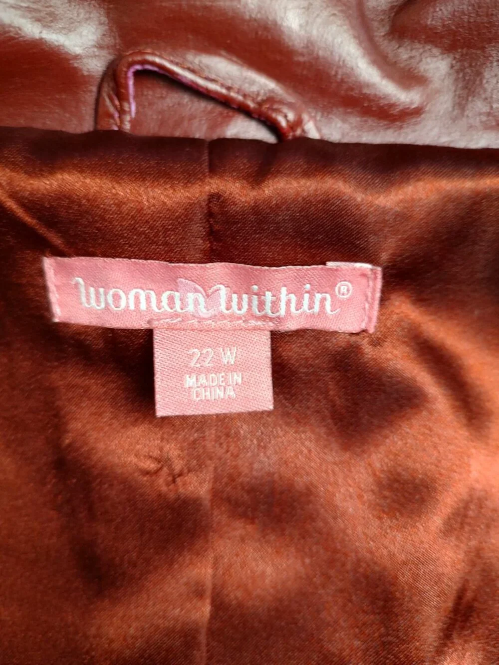 Woman Within 22W Genuine Leather Jacket Burgundy Wine Red Zip Front Plus Size